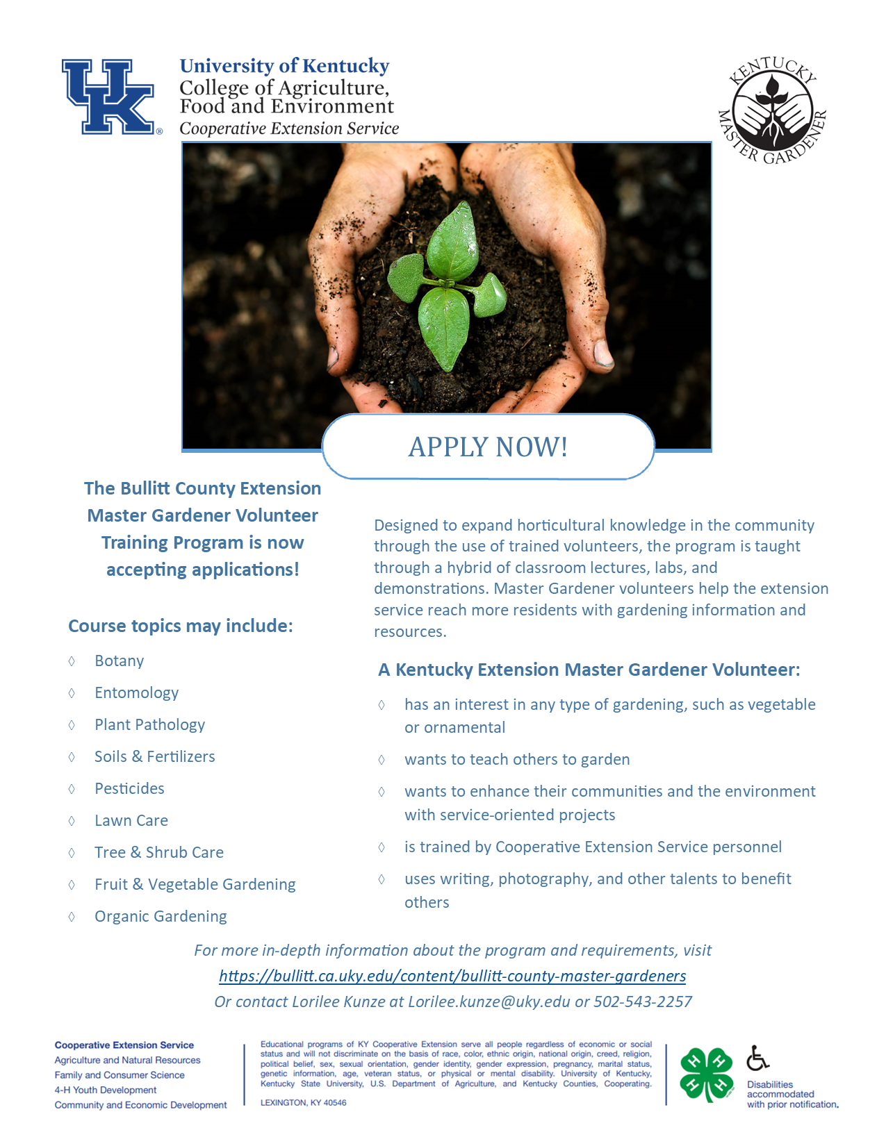 The Bullitt County Master Gardener program is now accepting application